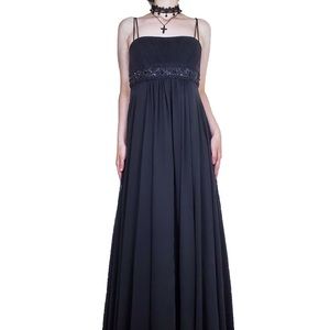 Black Gothic 90s 80s Prom Dress M Empire Waist